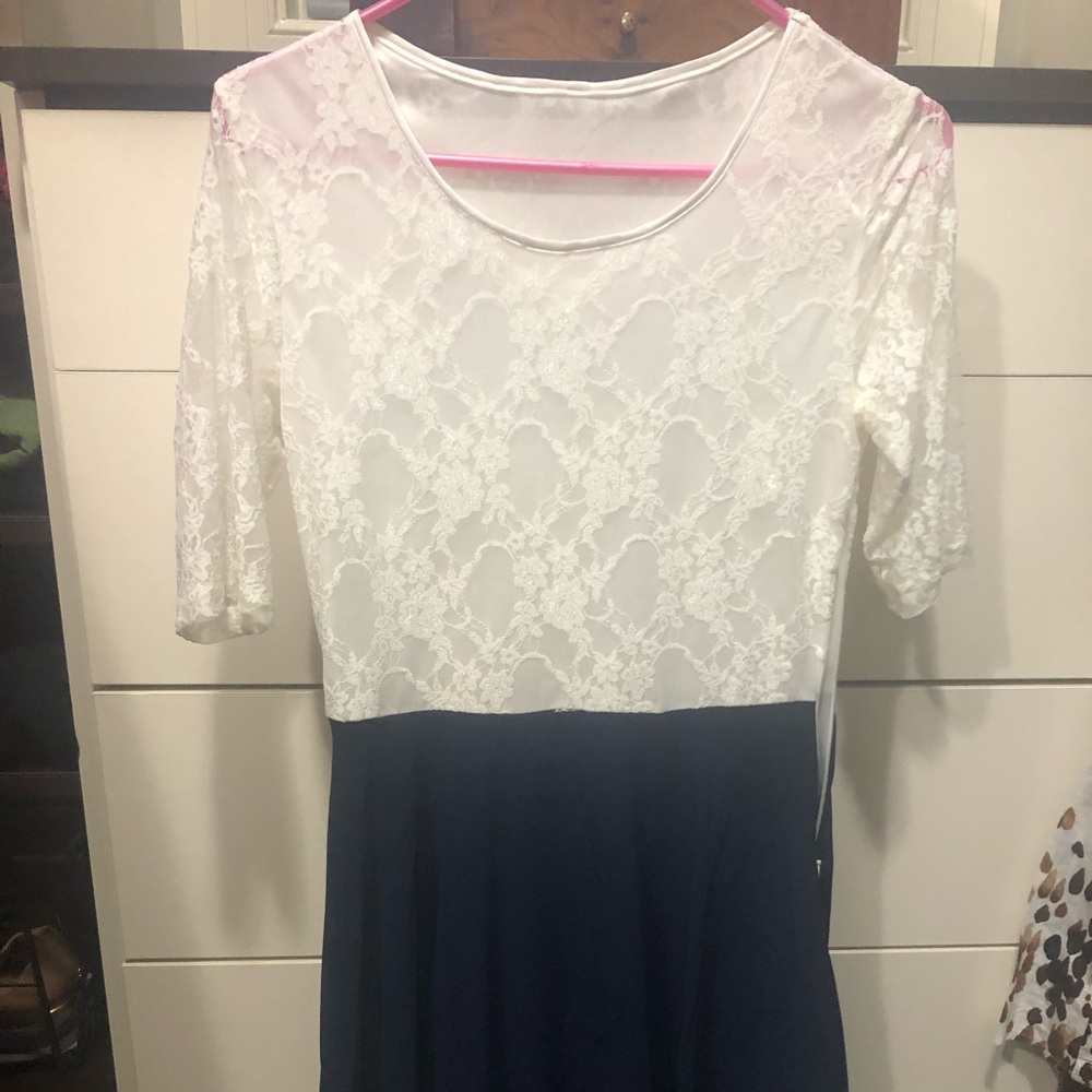 Lace top with blue bottom dress